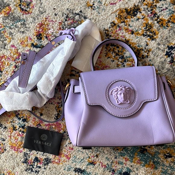 Versace Handbags - Versace Purple Mini Bag with Flap Closure and Top Handle